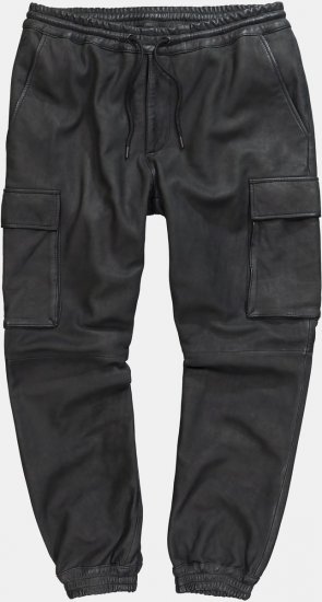 JP1880 847064 Pantalón cargo de napa de cordero Negro - Pantalones de cuero para hombre en tallas grandes - Pantalones de cuero tallas grandes