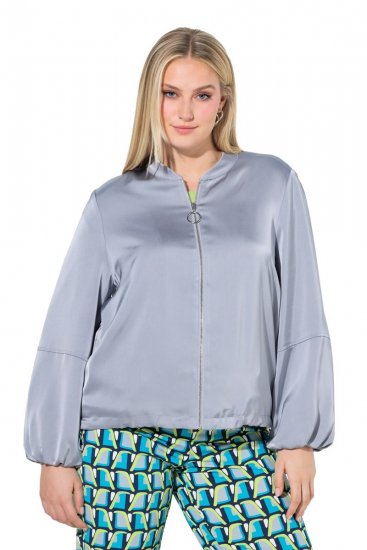 Ulla Popken 847191 Cazadora brillante con cuello college Gris - Chaquetas - Chaquetas para mujer en tallas grandes