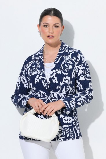 Ulla Popken 847586 Blazer de jacquard floral Azul marino - Blazers - Blazers en tallas grandes para mujer