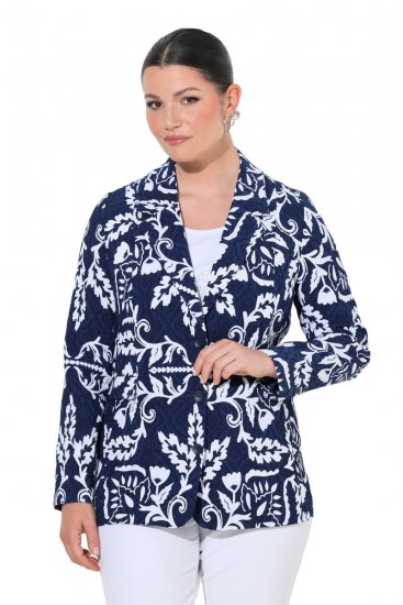 Ulla Popken 847586 Blazer de jacquard floral Azul marino - Blazers - Blazers en tallas grandes para mujer