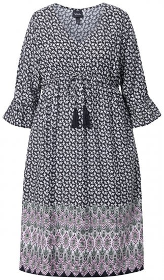 Ulla Popken 847798 Vestido midi evasé con cuello de pico Negro - Vestidos midi - Vestidos midi de talla grande