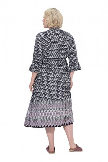 Ulla Popken 847798 Vestido midi evasé con cuello de pico Negro - Vestidos midi - Vestidos midi de talla grande