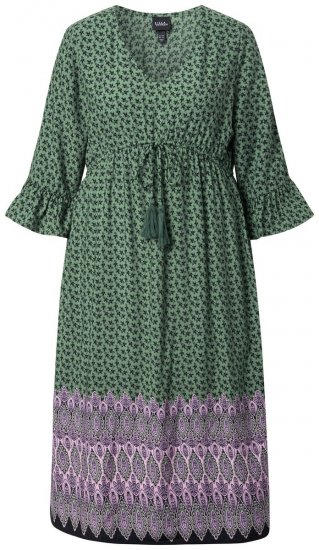 Ulla Popken 847798 Vestido midi evasé con cuello de pico Verde oscuro - Vestidos midi - Vestidos midi de talla grande