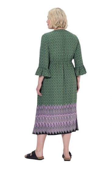 Ulla Popken 847798 Vestido midi evasé con cuello de pico Verde oscuro - Vestidos midi - Vestidos midi de talla grande