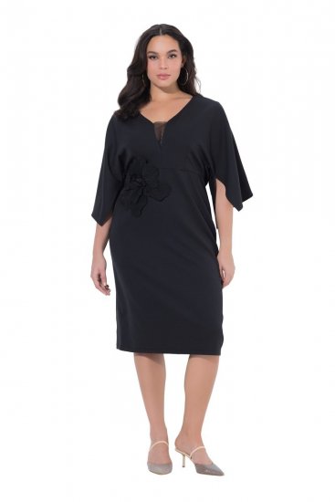 Ulla Popken 847909 Vestido midi de flores Negro - Vestidos midi - Vestidos midi de talla grande