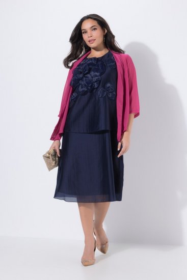 Ulla Popken 847918 Vestido de gasa de flores Azul marino - Vestidos midi - Vestidos midi de talla grande