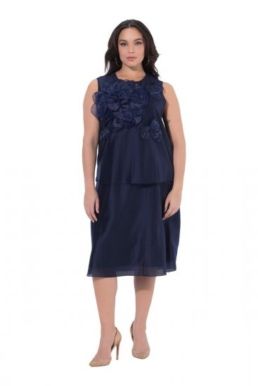 Ulla Popken 847918 Vestido de gasa de flores Azul marino - Vestidos midi - Vestidos midi de talla grande