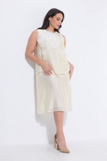 Ulla Popken 847918 Vestido de gasa de flores Blanco roto - Vestidos de verano - Vestidos de verano tallas grandes