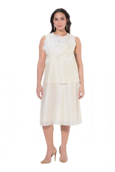 Ulla Popken 847918 Vestido de gasa de flores Blanco roto - Vestidos de verano - Vestidos de verano tallas grandes