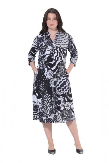 Ulla Popken 847972 Vestido de punto de flores Blanco - Vestidos de punto - 