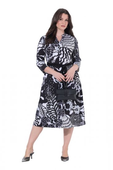 Ulla Popken 847972 Vestido de punto de flores Blanco - Vestidos de punto - 