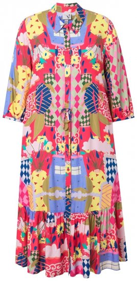 Ulla Popken 848015 Vestido midi estampado con cordón Rosa - Vestidos midi - Vestidos midi de talla grande