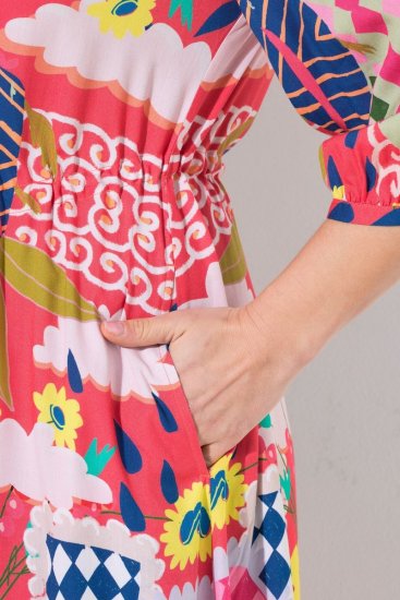 Ulla Popken 848015 Vestido midi estampado con cordón Rosa - Vestidos midi - Vestidos midi de talla grande