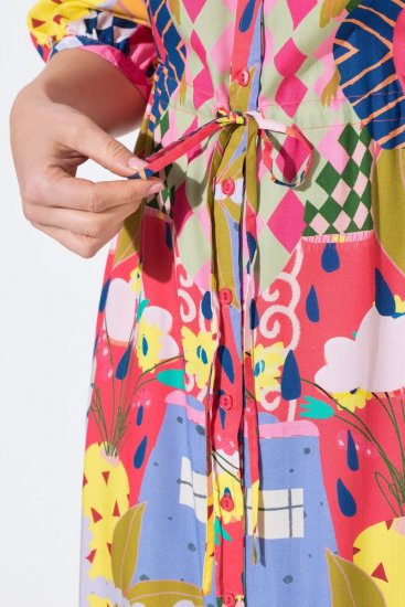 Ulla Popken 848015 Vestido midi estampado con cordón Rosa - Vestidos midi - Vestidos midi de talla grande