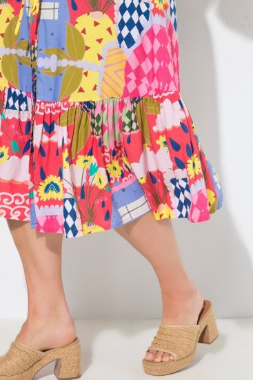 Ulla Popken 848015 Vestido midi estampado con cordón Rosa - Vestidos midi - Vestidos midi de talla grande