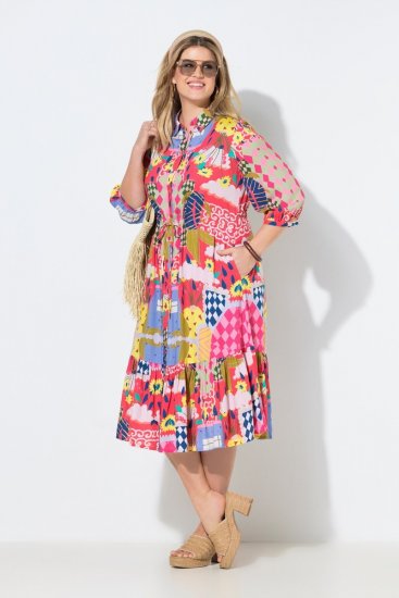 Ulla Popken 848015 Vestido midi estampado con cordón Rosa - Vestidos midi - Vestidos midi de talla grande