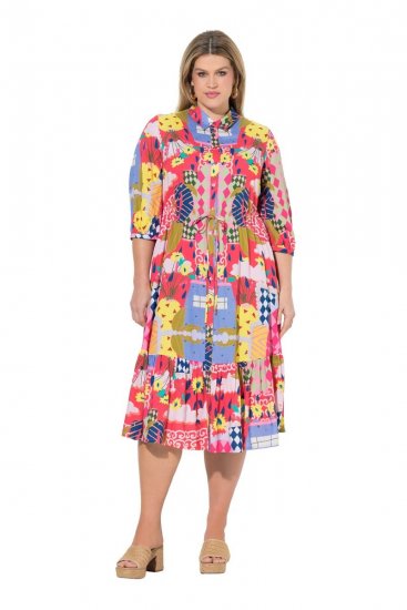 Ulla Popken 848015 Vestido midi estampado con cordón Rosa - Vestidos midi - Vestidos midi de talla grande