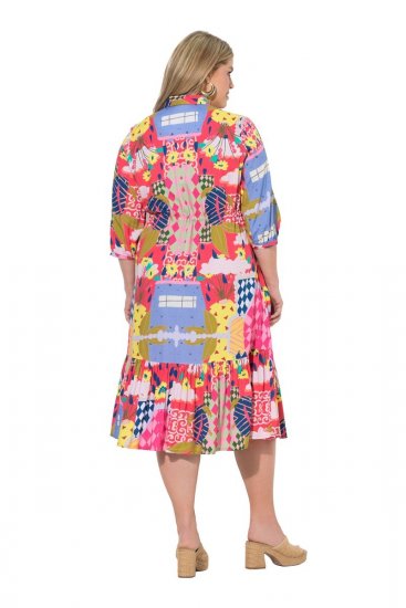 Ulla Popken 848015 Vestido midi estampado con cordón Rosa - Vestidos midi - Vestidos midi de talla grande