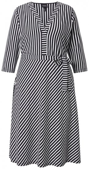 Ulla Popken 848052 Vestido midi de rayas con cinturón anudado Negro - Vestidos midi - Vestidos midi de talla grande