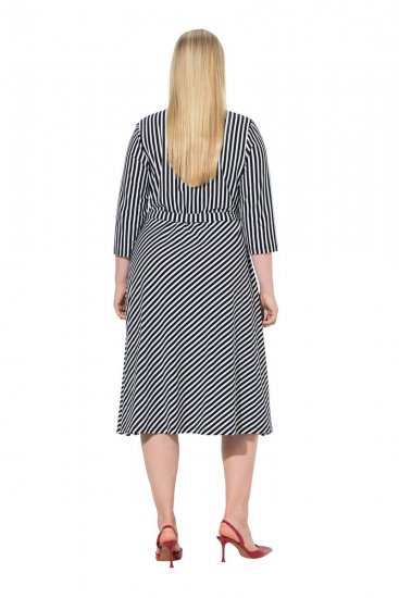 Ulla Popken 848052 Vestido midi de rayas con cinturón anudado Negro - Vestidos midi - Vestidos midi de talla grande