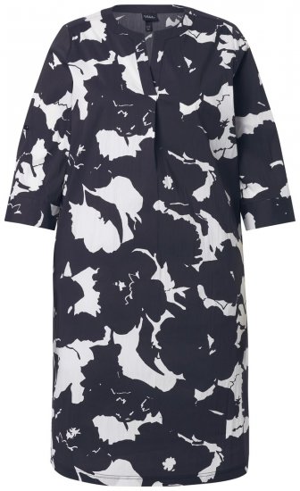 Ulla Popken 848061 Vestido midi de flores con manga 3/4 Negro - Vestidos midi - Vestidos midi de talla grande