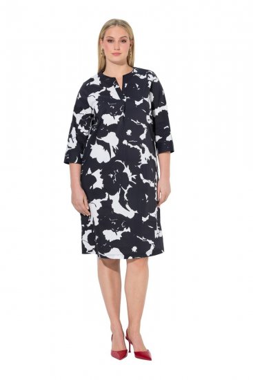 Ulla Popken 848061 Vestido midi de flores con manga 3/4 Negro - Vestidos midi - Vestidos midi de talla grande