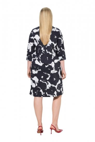 Ulla Popken 848061 Vestido midi de flores con manga 3/4 Negro - Vestidos midi - Vestidos midi de talla grande