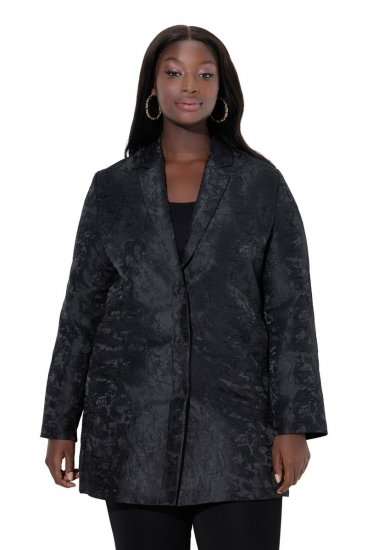 Ulla Popken 848099 Blazer de jacquard floral con tapeta oculta Negro - Blazers - Blazers en tallas grandes para mujer