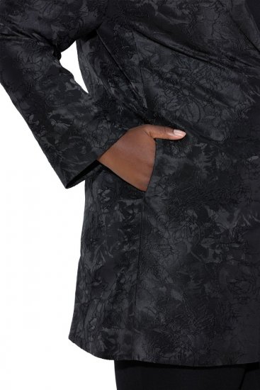 Ulla Popken 848099 Blazer de jacquard floral con tapeta oculta Negro - Blazers - Blazers en tallas grandes para mujer