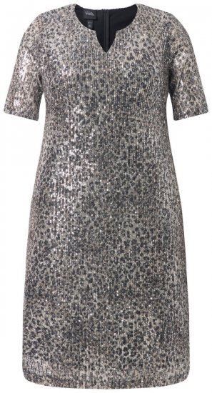 Ulla Popken 848137 Vestido de lentejuelas con estampado animal Beige - Vestidos de noche - Vestidos de fiesta de gran talla