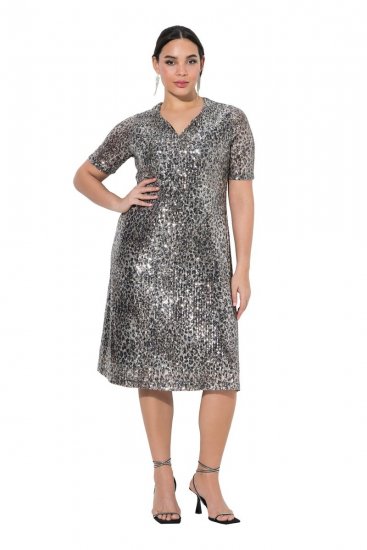 Ulla Popken 848137 Vestido de lentejuelas con estampado animal Beige - Vestidos de noche - Vestidos de fiesta de gran talla