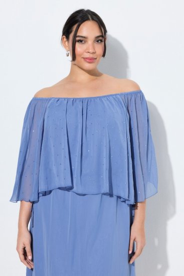 Ulla Popken 848169 Vestido de gasa evasé Azul claro - Vestidos midi - Vestidos midi de talla grande