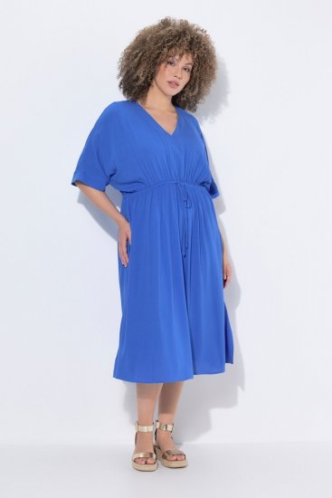Ulla Popken 848224 Vestido largo de manga corta con cuello de pico Azul - Vestidos maxi - Vestidos largos en tallas grandes