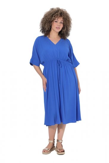 Ulla Popken 848224 Vestido largo de manga corta con cuello de pico Azul - Vestidos maxi - Vestidos largos en tallas grandes