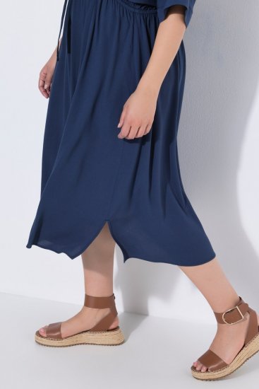 Ulla Popken 848224 Vestido midi con cordón Azul marino - Vestidos midi - Vestidos midi de talla grande