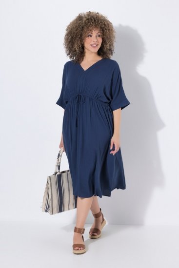 Ulla Popken 848224 Vestido midi con cordón Azul marino - Vestidos midi - Vestidos midi de talla grande