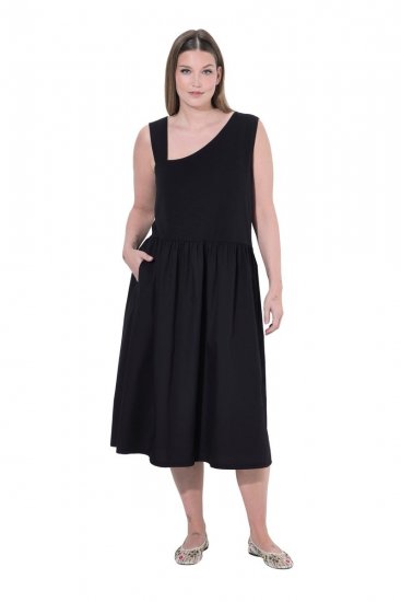 Ulla Popken 848305 Vestido midi sin mangas con cuello de pico Negro - Vestidos midi - Vestidos midi de talla grande