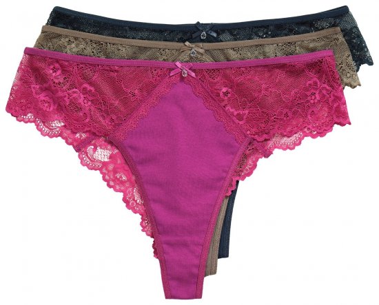 Ulla Popken 848522 Tangas con encaje pack de 3 Morado oscuro - Bragas - 