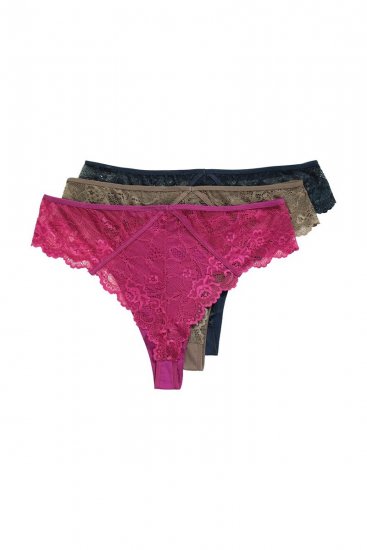 Ulla Popken 848522 Tangas con encaje pack de 3 Morado oscuro - Bragas - 