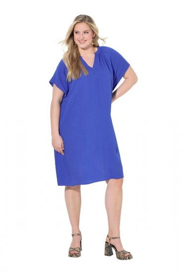 Ulla Popken 848526 Vestido de mezcla de lino con bolsillos Azul - Vestidos de verano - Vestidos de verano tallas grandes