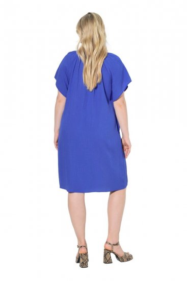 Ulla Popken 848526 Vestido de mezcla de lino con bolsillos Azul - Vestidos de verano - Vestidos de verano tallas grandes