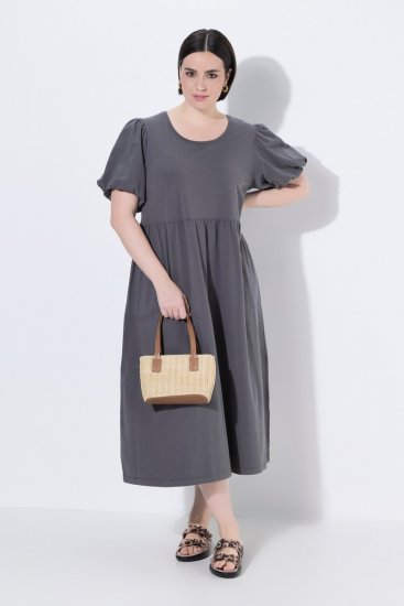 Ulla Popken 848575 Vestido largo de manga corta con bolsillos Antracita - Vestidos maxi - Vestidos largos en tallas grandes