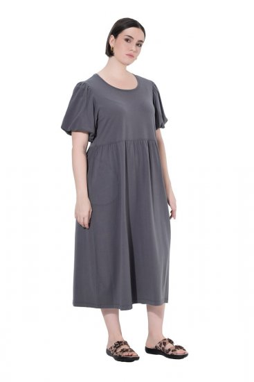Ulla Popken 848575 Vestido largo de manga corta con bolsillos Antracita - Vestidos maxi - Vestidos largos en tallas grandes