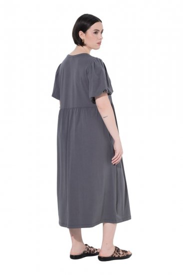 Ulla Popken 848575 Vestido largo de manga corta con bolsillos Antracita - Vestidos maxi - Vestidos largos en tallas grandes