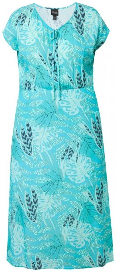 Ulla Popken 848696 Vestido midi estampado con cuello de pico Turquesa - Vestidos midi - Vestidos midi de talla grande