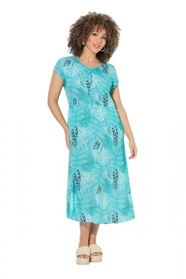 Ulla Popken 848696 Vestido midi estampado con cuello de pico Turquesa - Vestidos midi - Vestidos midi de talla grande