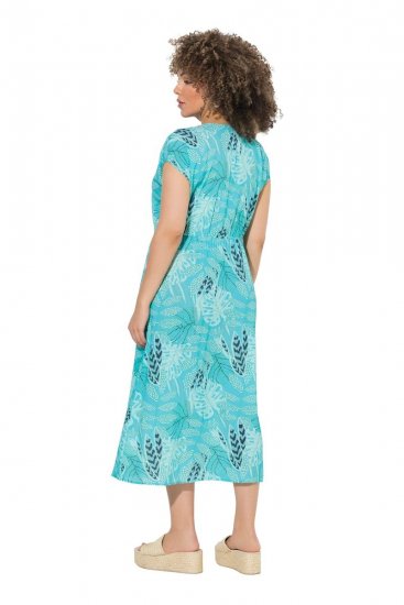 Ulla Popken 848696 Vestido midi estampado con cuello de pico Turquesa - Vestidos midi - Vestidos midi de talla grande