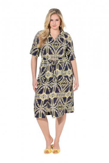 Ulla Popken 848789 Vestido midi estampado con bolsillos Azul marino - Vestidos midi - Vestidos midi de talla grande