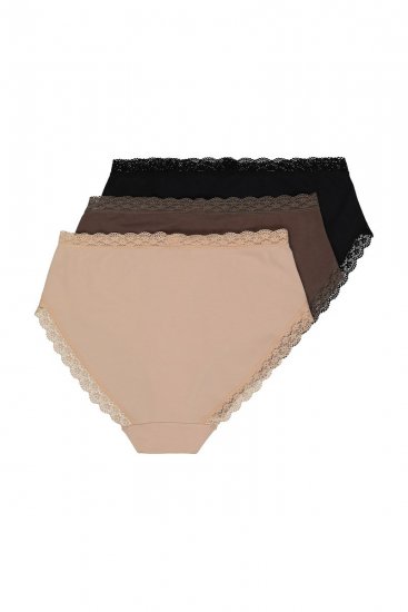 Ulla Popken 848803 Bragas con encaje pack de 3 Negro - Bragas - 