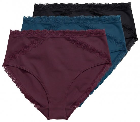 Ulla Popken 848803 Bragas con encaje pack de 3 Burdeos - Bragas - 